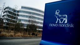 The logo of Danish pharmaceutical company Novo Nordisk is pictured at their headquarters  in Bagsvaerd outside of Copenhagen, Denmark on February 1, 2017, the day before they release their yearly financial results. (Photo by Liselotte Sabroe / Scanpix Denmark / AFP) / Denmark OUT (Photo by LISELOTTE SABROE/Scanpix Denmark/AFP via Getty Images)