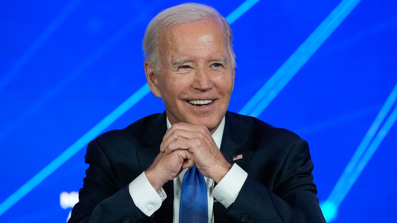 President Joe Biden smiles as members of the media leave the room and ask questions about his son Hunter Biden, during a discussion on managing the risks of Artificial Intelligence during an event in San Francisco, Tuesday, June 20, 2023.