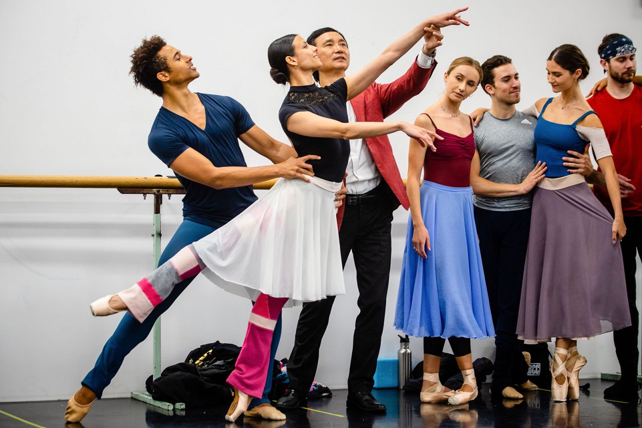 Artistic director of the Queensland Ballet Li Cunxin instructs dancers at a studio in Brisbane 