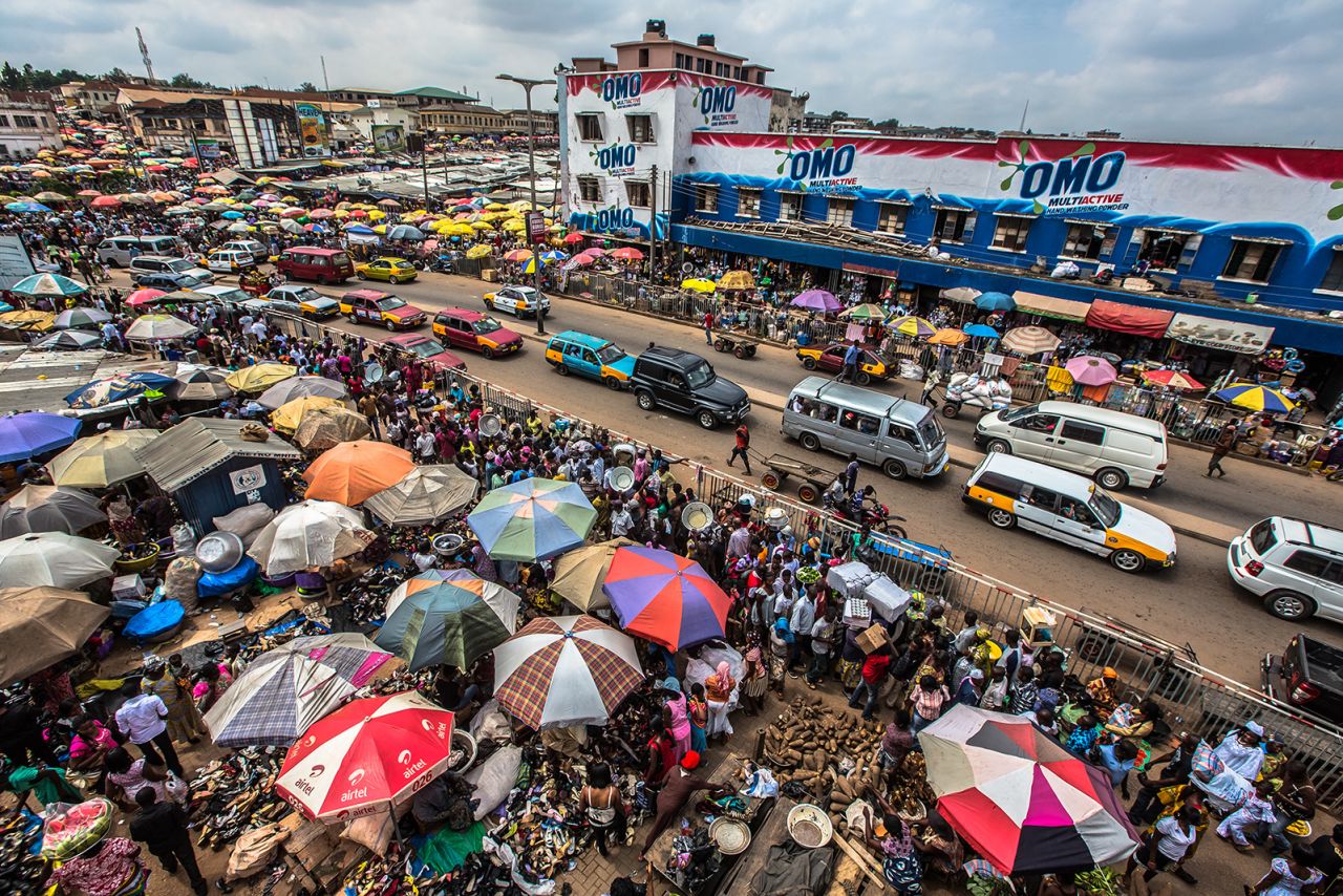 view of the kejetia market in kumasi, ghana, the biggest market in West African