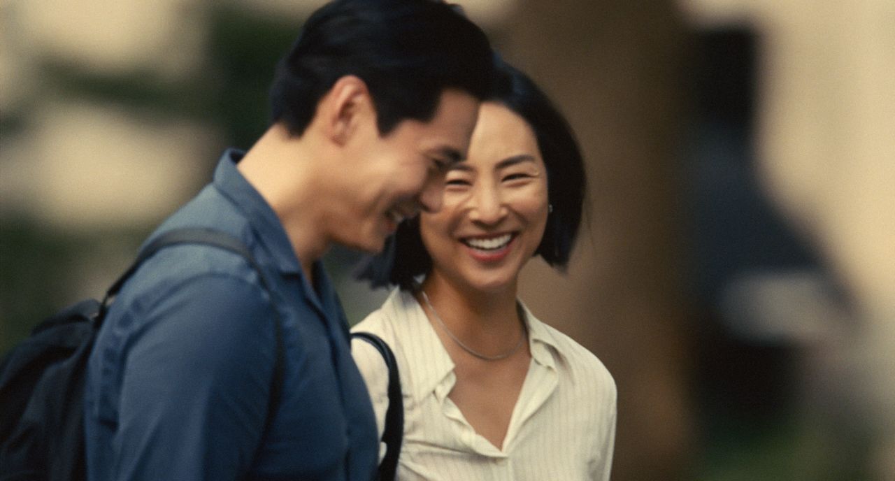 Teo Yoo and Greta Lee as Hae Sung and Nora in "Past Lives," whose relationship to one another is not easily defined.