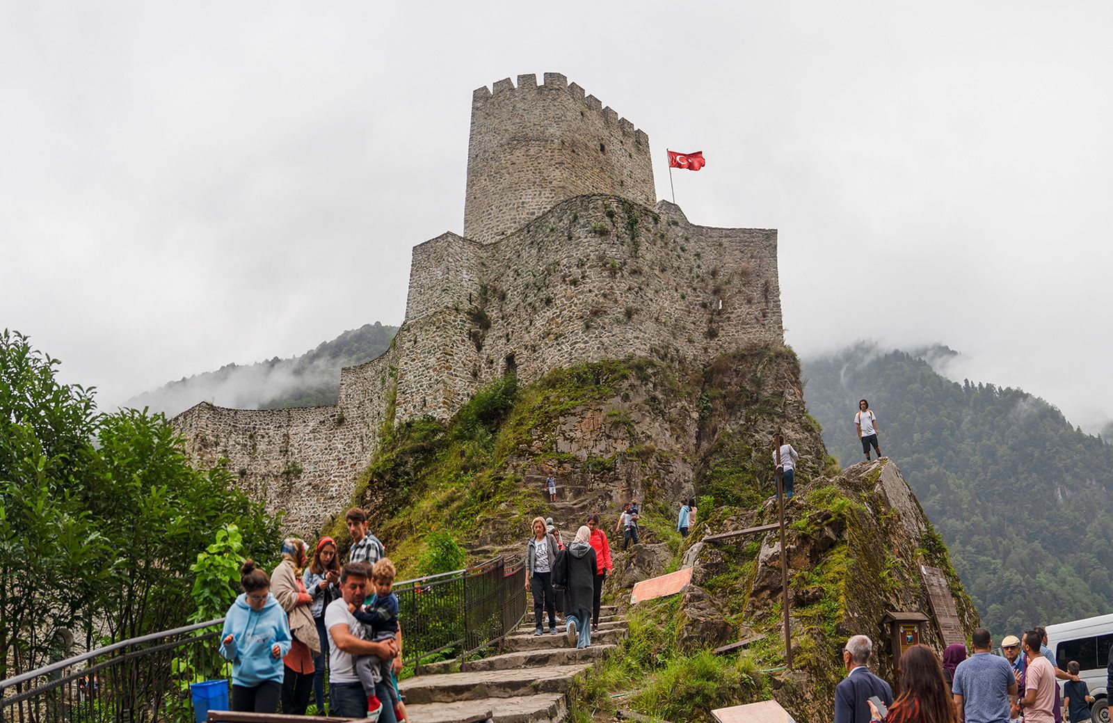 Camlihemsin, Rize/ Turkey - August 06 2019: Zilkale, zil kale with tourists.