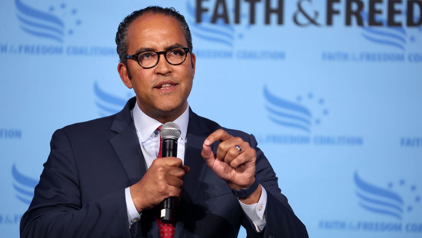 Former Texas Rep. Will Hurd speaks to guests at the Iowa Faith & Freedom Coalition's spring event in Clive on April 22, 2023.