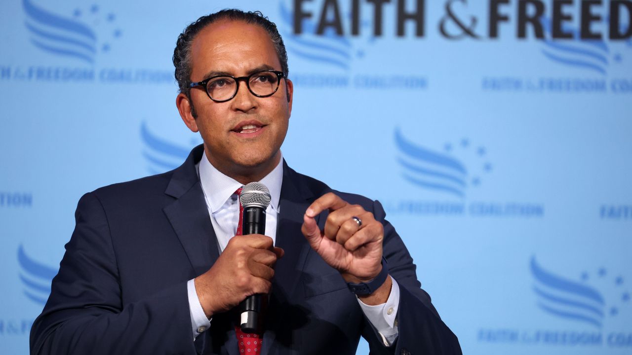 Former Texas Congressman Will Hurd speaks to guests at the Iowa Faith & Freedom Coalition Spring Kick-Off on April 22, 2023 in Clive, Iowa.