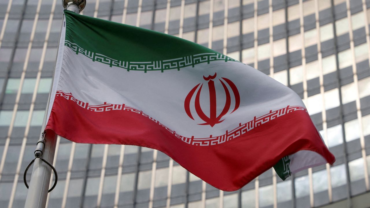 The Iranian flag flutters in front of the International Atomic Energy Agency in Vienna, Austria, June 5, 2023.