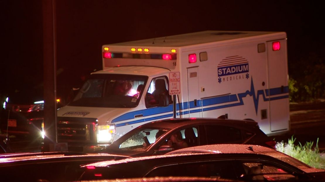 An ambulance is seen at Red Rocks Amphitheatre Wednesday night.