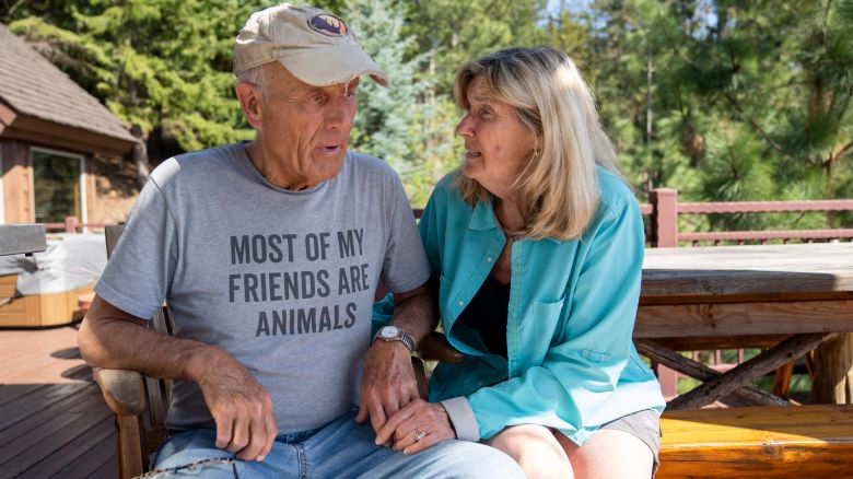 Suzi Hanna tries to rehearse with her husband, Jack, for a video recording of a happy birthday message to their granddaughter on May 2. Jack was diagnosed with Alzheimer's in October 2019 and the family moved to their home in Bigfork, Mont. permanently a few years later, after his retirement from the Columbus Zoo.