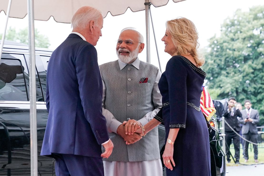 U.S. President Joe Biden and first lady Jill Biden welcome Prime Minister of India Narendra Modi to the White House in Washington, U.S., June 21, 2023. REUTERS/Elizabeth Frantz