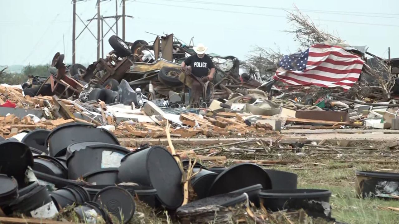 Storm damage is seen in Matador, Texas, on June 22, 2023.