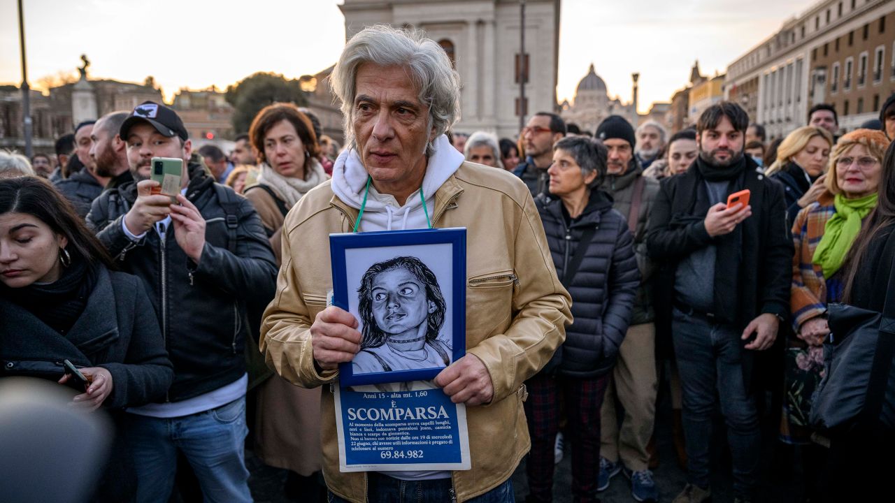 Pietro Orlandi, Emanuela's brother, attends a sit-in to mark the 40th anniversary of her disappearance near St. Peter's Square, on January 14. 