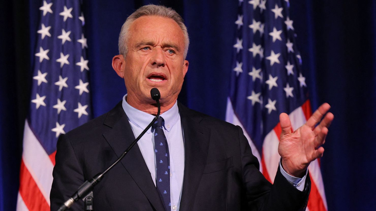 Democratic presidential candidate Robert F. Kennedy Jr. delivers a foreign policy speech at St. Anselm College in Manchester, New Hampshire, on June 20, 2023.