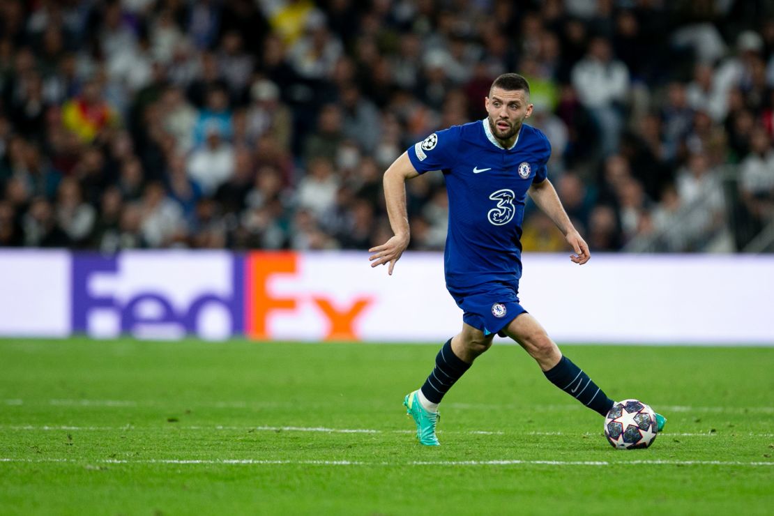 MADRID, SPAIN - APRIL 12: Mateo Kovacic of Chelsea in action during the UEFA Champions League quarterfinal first leg match between Real Madrid and Chelsea FC at Estadio Santiago Bernabeu on April 12, 2023 in Madrid, Spain. (Photo by Flor Tan Jun/Getty Images)