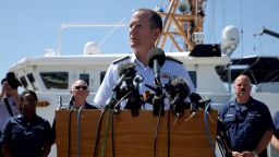 Rear Admiral John Mauger, the First Coast Guard District commander speaks during a press conference updating about the search of the missing OceanGate Expeditions submersible, which is carrying five people to explore the wreck of the sunken Titanic, in Boston, Massachusetts, U.S., June 22, 2023.   REUTERS/Brian Snyder