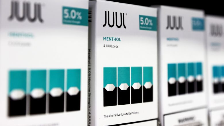 LOS ANGELES, CALIFORNIA - JUNE 22: Packages of Juul e-cigarettes are displayed for sale in the Brazil Outlet shop on June 22, 2022 in Los Angeles, California. The Food and Drug Administration (FDA) is reportedly preparing to order Juul Labs Inc. to remove its e-cigarette products from the U.S. market. (Photo by Mario Tama/Getty Images)