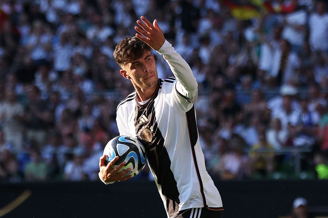 BREMEN, GERMANY - JUNE 12: Kai Havertz of Germany celebrates after scoring the team's second goal during the International Friendly match between Germany and Ukraine at Wohninvest Weserstadion on June 12, 2023 in Bremen, Germany. (Photo by Maja Hitij/Getty Images)