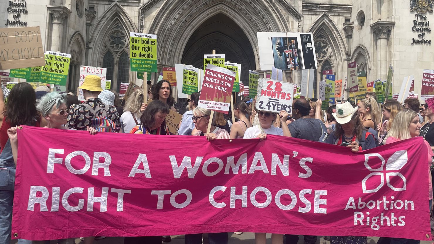 Protesters rally outside London's High Court on June 17, to advocate for the decriminalization of abortion in the UK