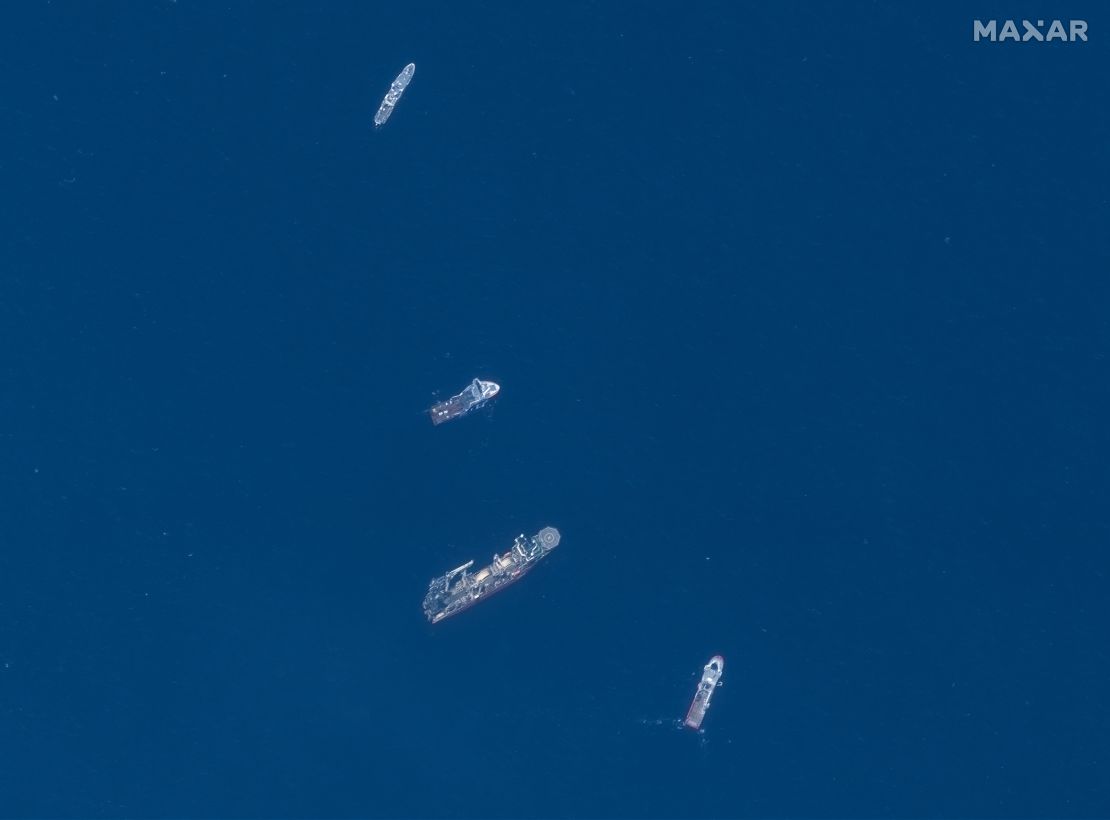 A satellite view of the Atalante, Horizon Arctic, Deep Energy and Skandi Vinland during the search for the missing submersible.