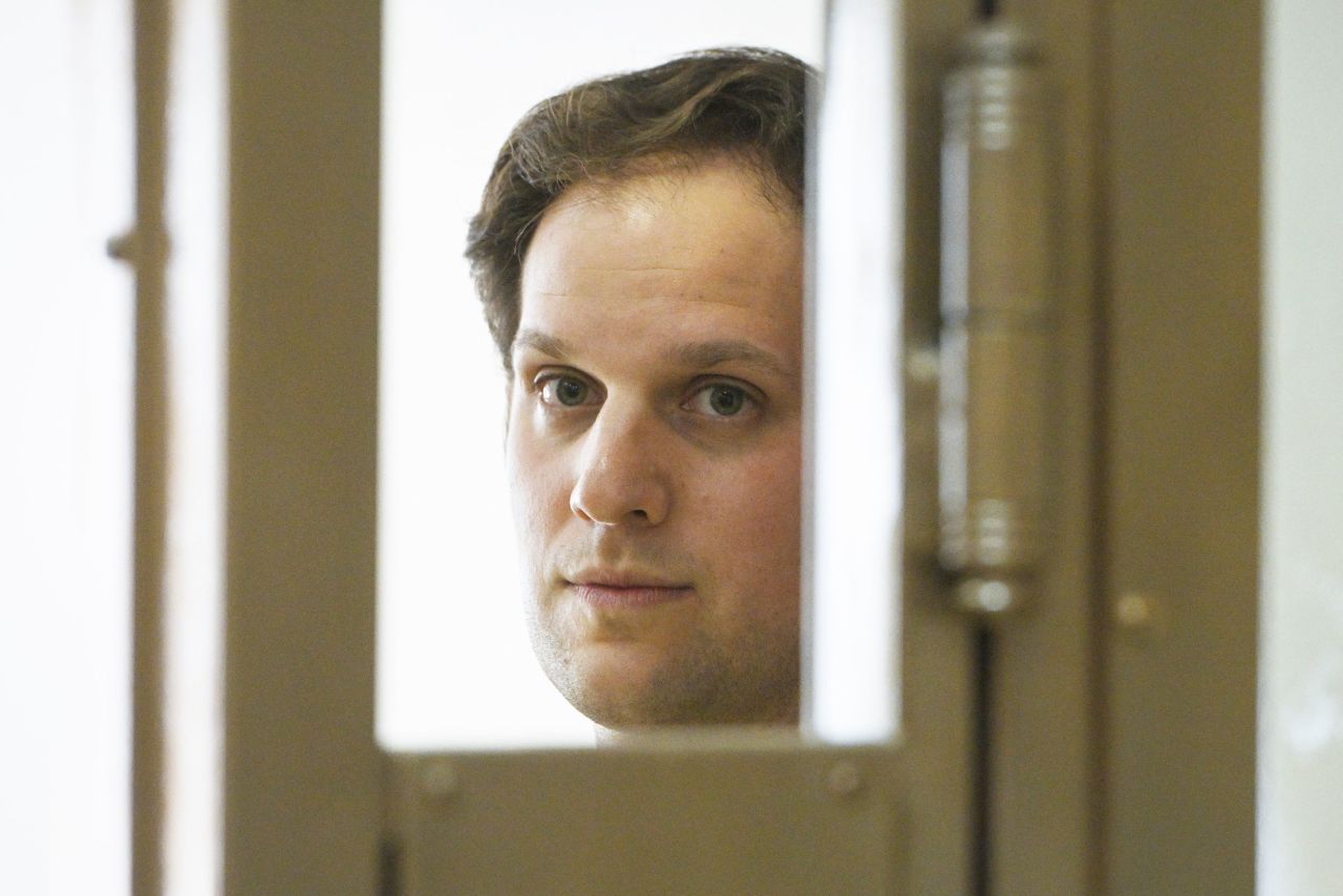 Wall Street Journal reporter Evan Gershkovich stands in a glass cage in a Moscow courtroom on Thursday, June 22. <a href="https://www.cnn.com/2023/06/22/europe/evan-gershkovich-pre-trial-detention-intl/index.html" target="_blank">He faces up to 20 years in jail</a> on espionage charges, which he and his employer vehemently contest.