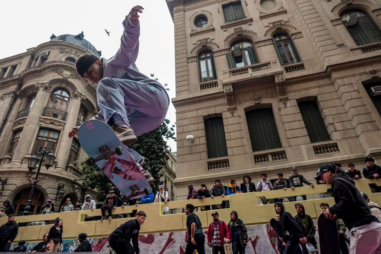 Skaters in Santiago, Chile, celebrate Go Skateboarding Day on Wednesday, June 21.