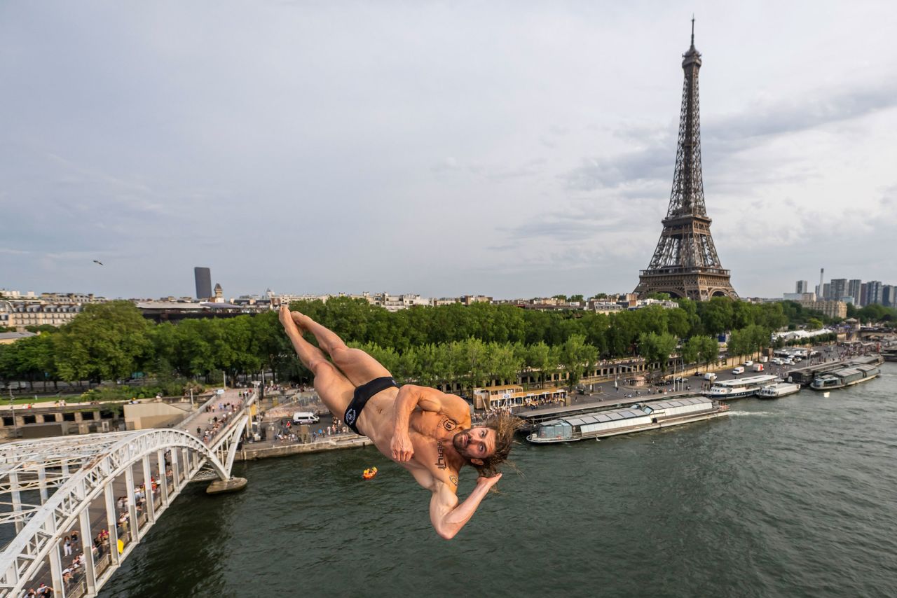 American David Colturi competes during the Red Bull Cliff Diving World Series event in Paris on Saturday, June 17.