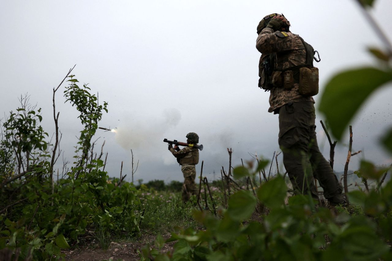 A Ukrainian soldier fires a grenade launcher at Russian forces near the town of Bakhmut, Ukraine, on Saturday, June 17. <a href="http://www.cnn.com/2023/06/15/world/gallery/photos-this-week-june-9-june-15-ctrp/index.html" target="_blank">See last week in 37 photos</a>.