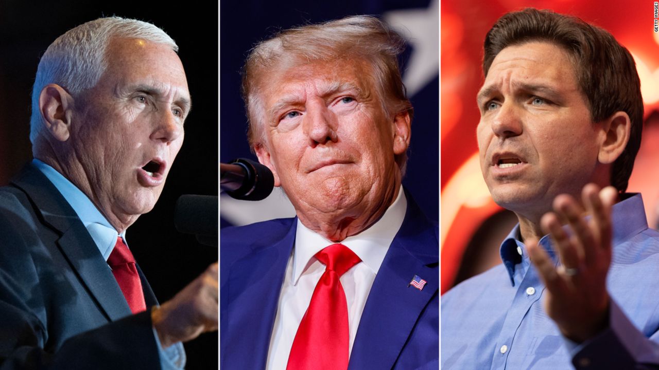 From left to right: Former Vice President Mike Pence, former President Donald Trump and Florida Gov. Ron DeSantis.