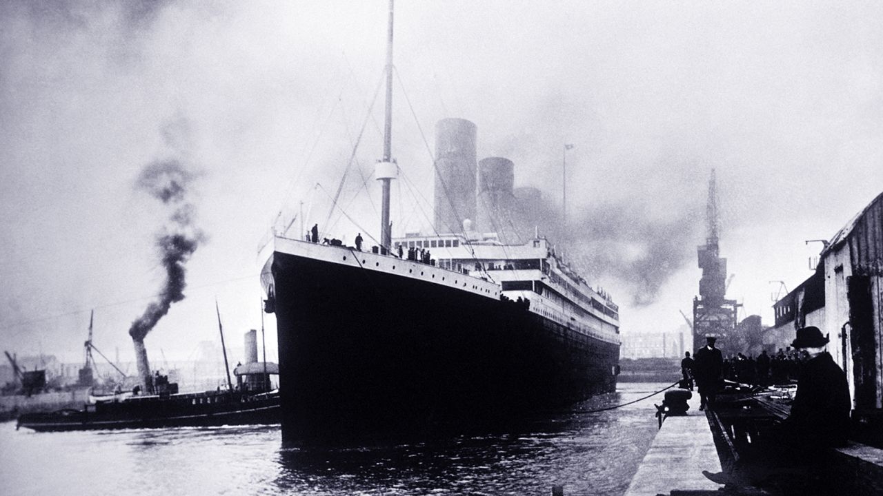 The Titanic sets sail from Southampton, Great Britain, 1912. RMS Titanic was a British passenger liner that sank in the North Atlantic Ocean in the early morning of 15 April 1912, after colliding with an iceberg during her maiden voyage from Southampton to New York City. Of the estimated 2,224 passengers and crew aboard, more than 1,500 died. 