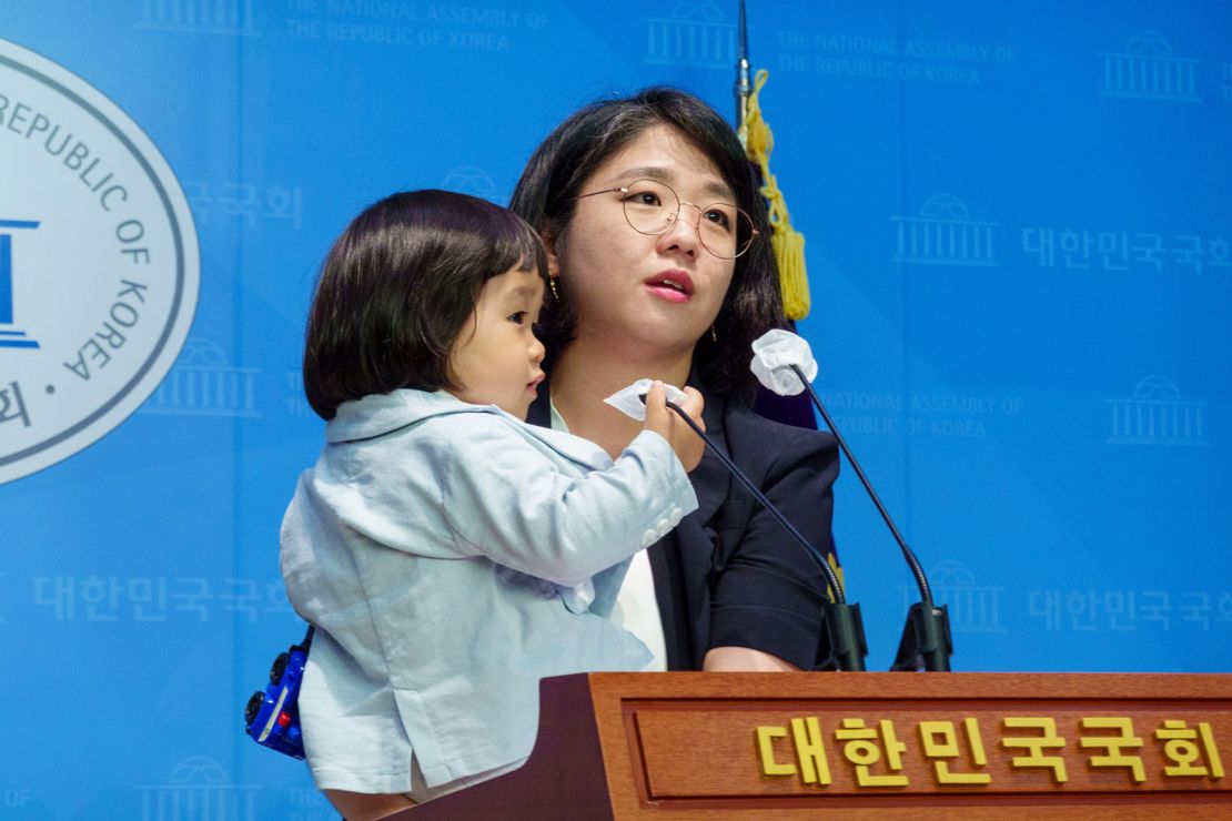 South Korean lawmaker Yong Hye-in with her son  on May 4, 2023.