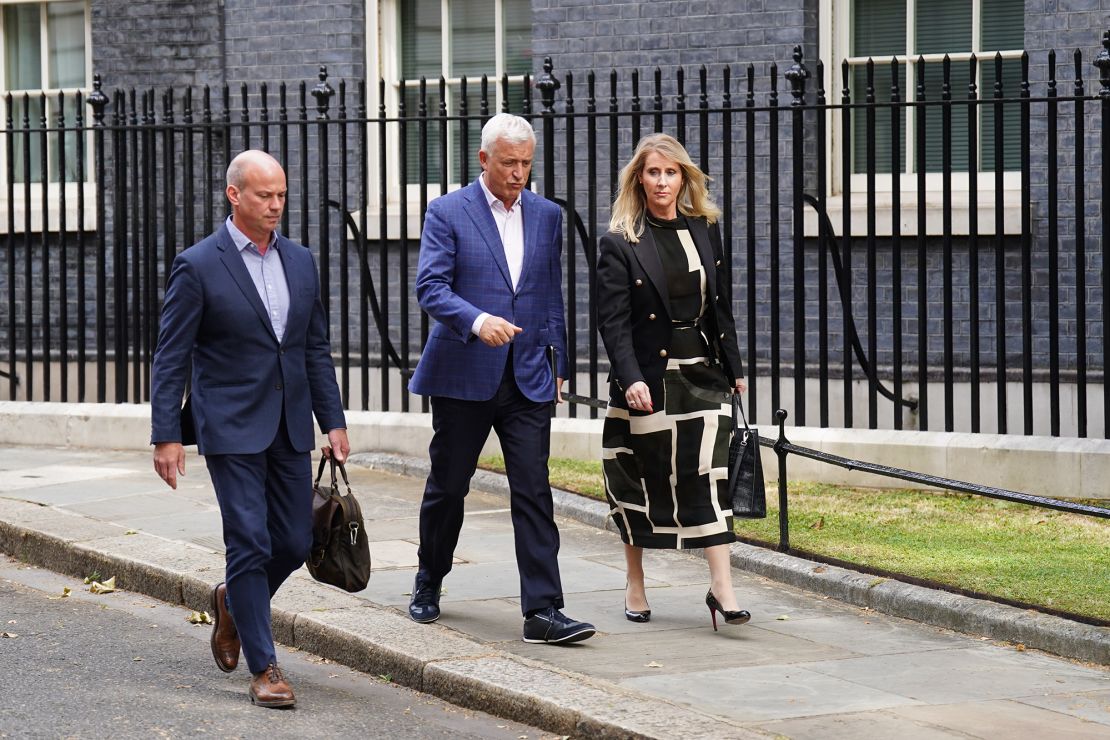 Matt Hammerstein, David Duffy and Debbie Crosby, of Barclays, Virgin Money and Nationwide respectively, arrive for a meeting with finance minister Jeremy Hunt on June 23, 2023.