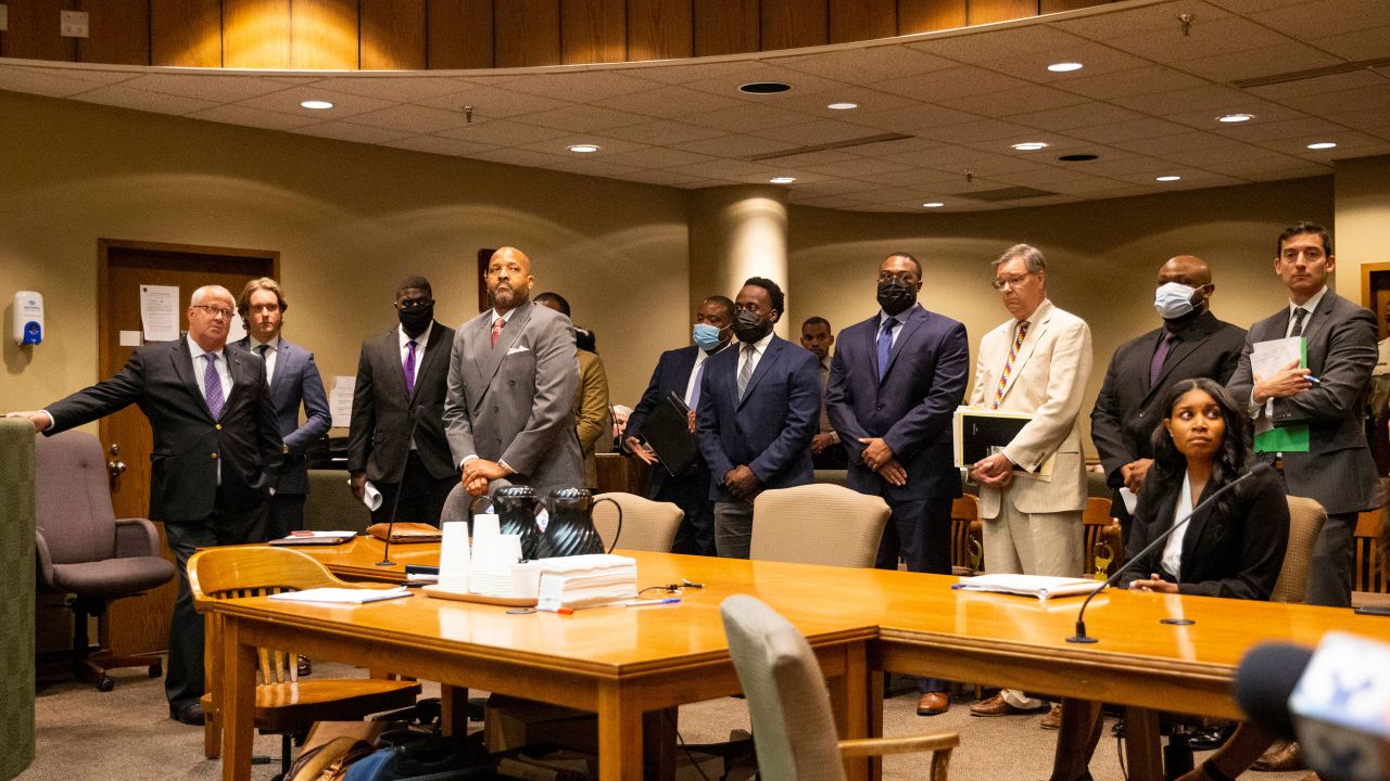 The five former Memphis Police Department officers charged with the killing of Tyre Nichols make a court appearance at Shelby County Criminal Court in Memphis, Tenn., on Friday, June 23, 2023. The judge will consider which records should be released to the public as part of the highly-publicized case that intensified calls for police reform in the U.S. (Chris Day /The Commercial Appeal via AP)