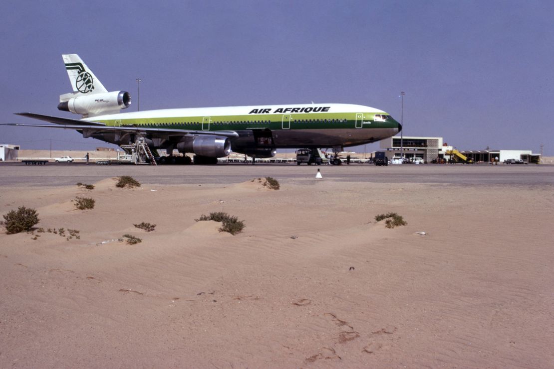 An Air Afrique plane is pictured in Mauritania in April 1973.