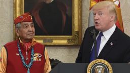 President Donald Trump speaks next to Peter MacDonald during a meeting with Navajo Code Talkers in the White House Oval Office in November 2017. (AP Photo/Susan Walsh)