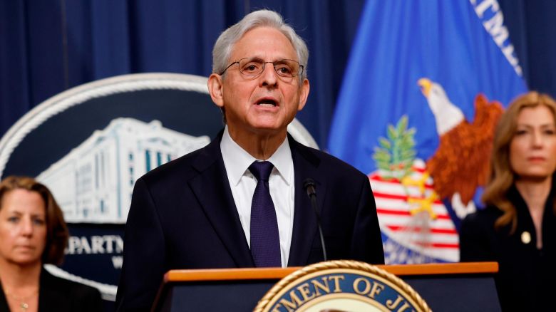 WASHINGTON, DC - JUNE 23: U.S. Attorney General Merrick Garland (C) announces the arrest of Chinese chemical company employees as part of an investigation into the fentanyl precursor supply chain during a news conference with Deputy Attorney General Lisa Monaco (L) and DEA Administrator Anne Milgram at the Robert F. Kennedy headquarters building on June 23, 2023 in Washington, DC. The incitements against Hubei Amarvel Biotech mark the first time the U.S. is prosecuting companies that manufacture the precursor chemicals used to make fentanyl, a powerful drug that is fueling the opioid epidemic. (Photo by Chip Somodevilla/Getty Images)