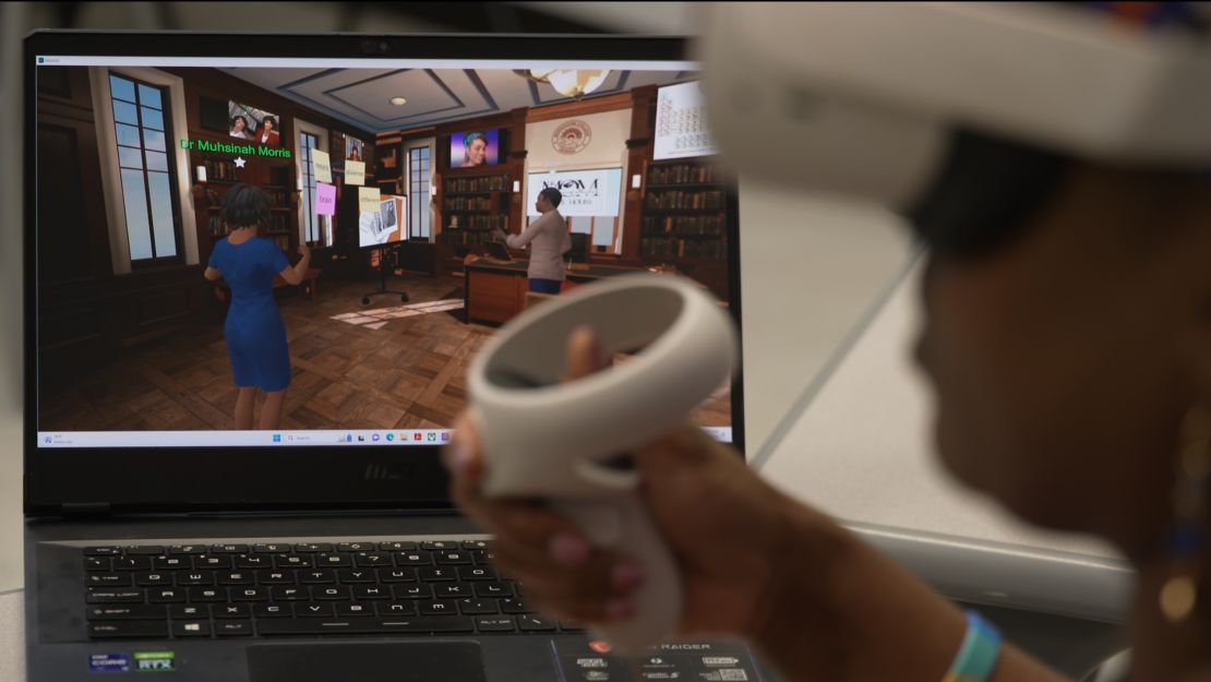 Muhsinah Morris at Morehouse College campus in Atlanta, Georgia (for The Next Frontier), teaching in the Metaversity, an interactive, virtual learning space