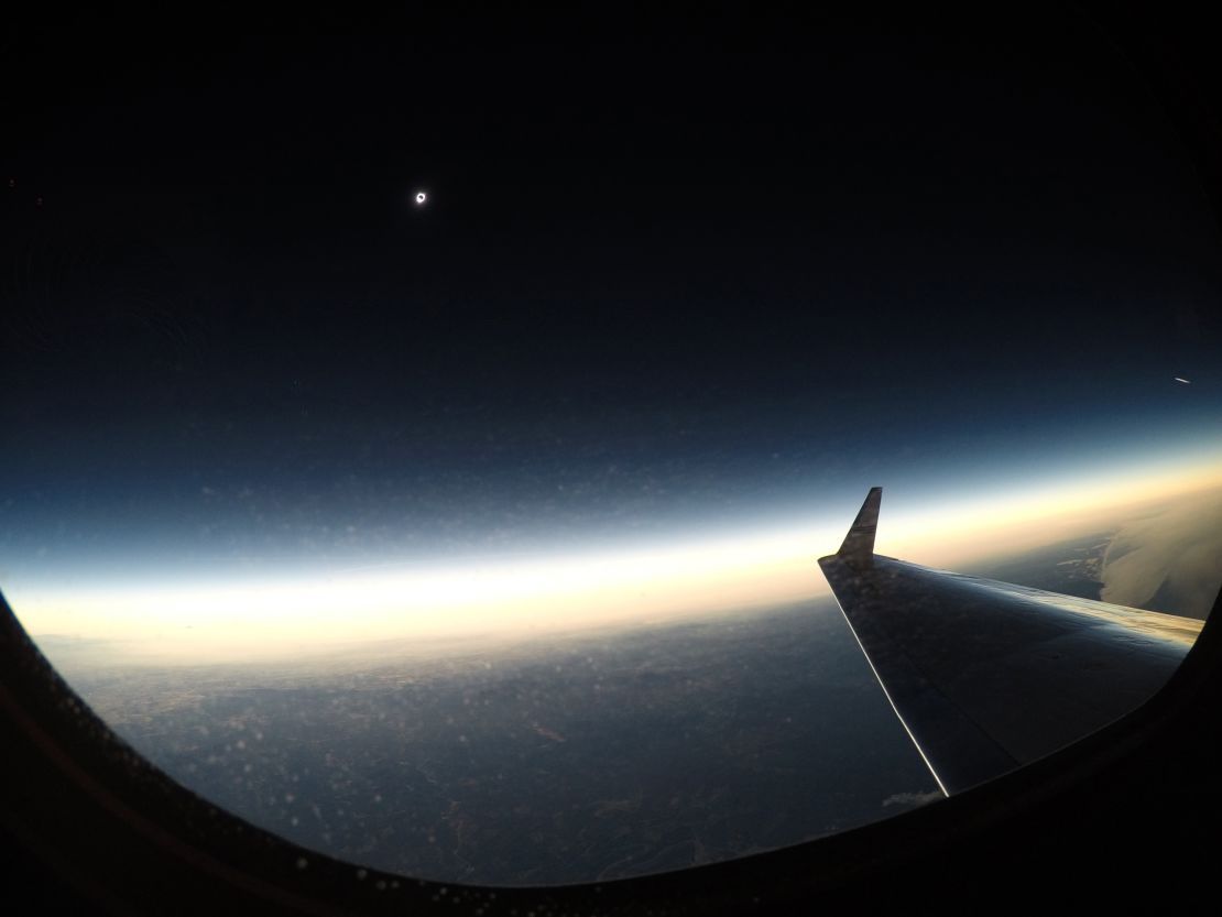 A total solar eclipse is seen on Monday, Aug. 21, 2017 from onboard a NASA Armstrong Flight Research Center's Gulfstream III 25,000 feet above the Oregon coast.