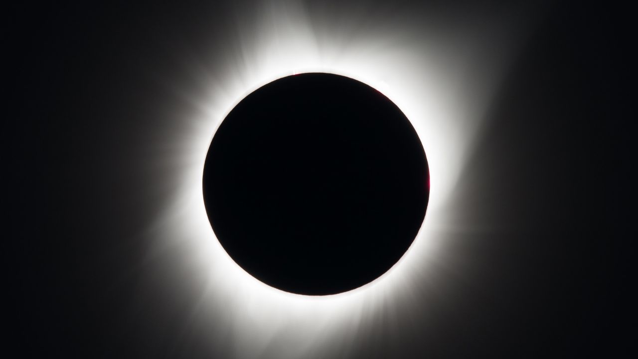 A total solar eclipse is seen on Monday, Aug. 21, 2017 above Madras, Oregon.