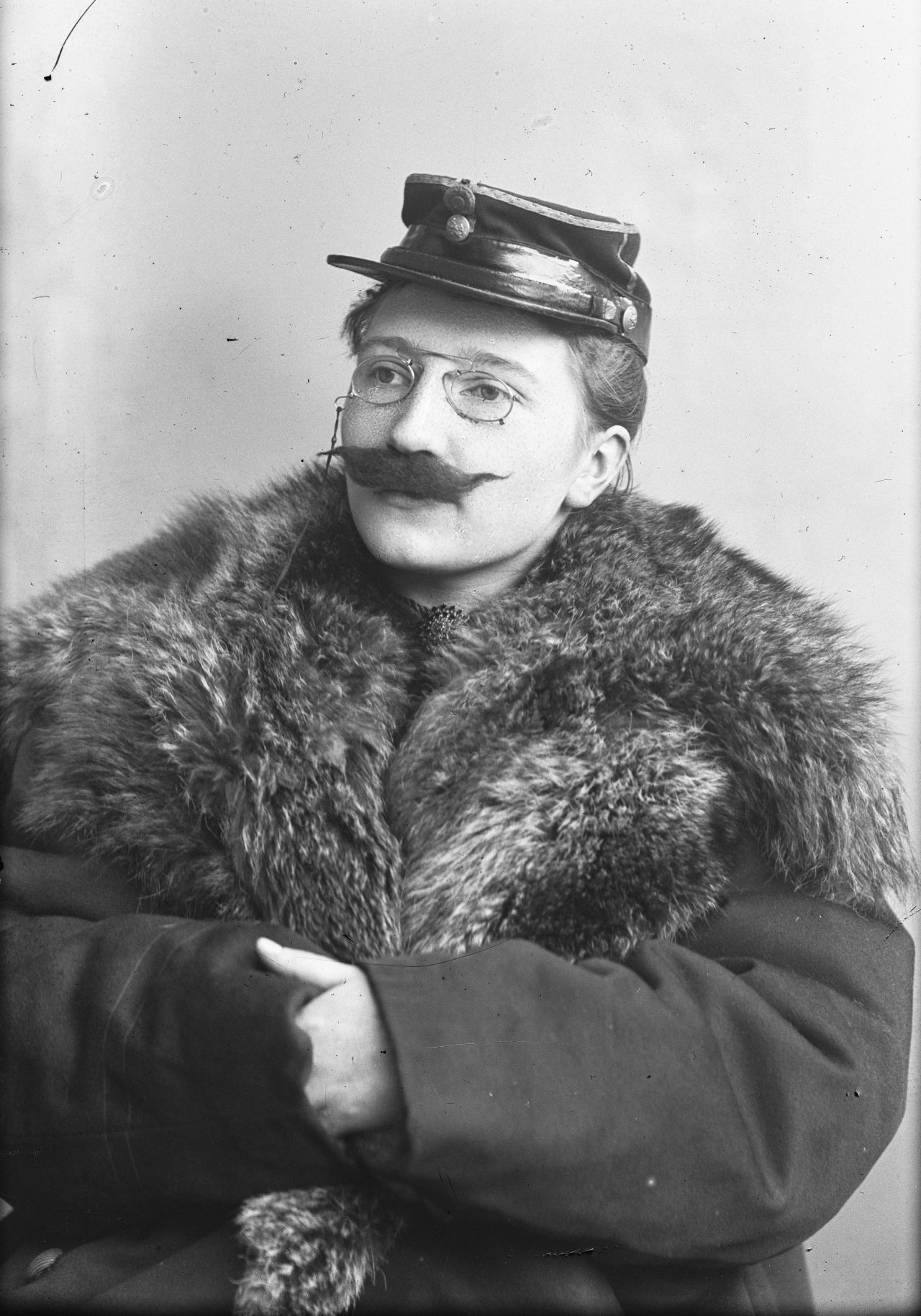 Bolette Berg pictured with a handlebar mustache. Little is known about Berg, and she has received less attention than Høeg, though they were lifelong creative, business and romantic partners.