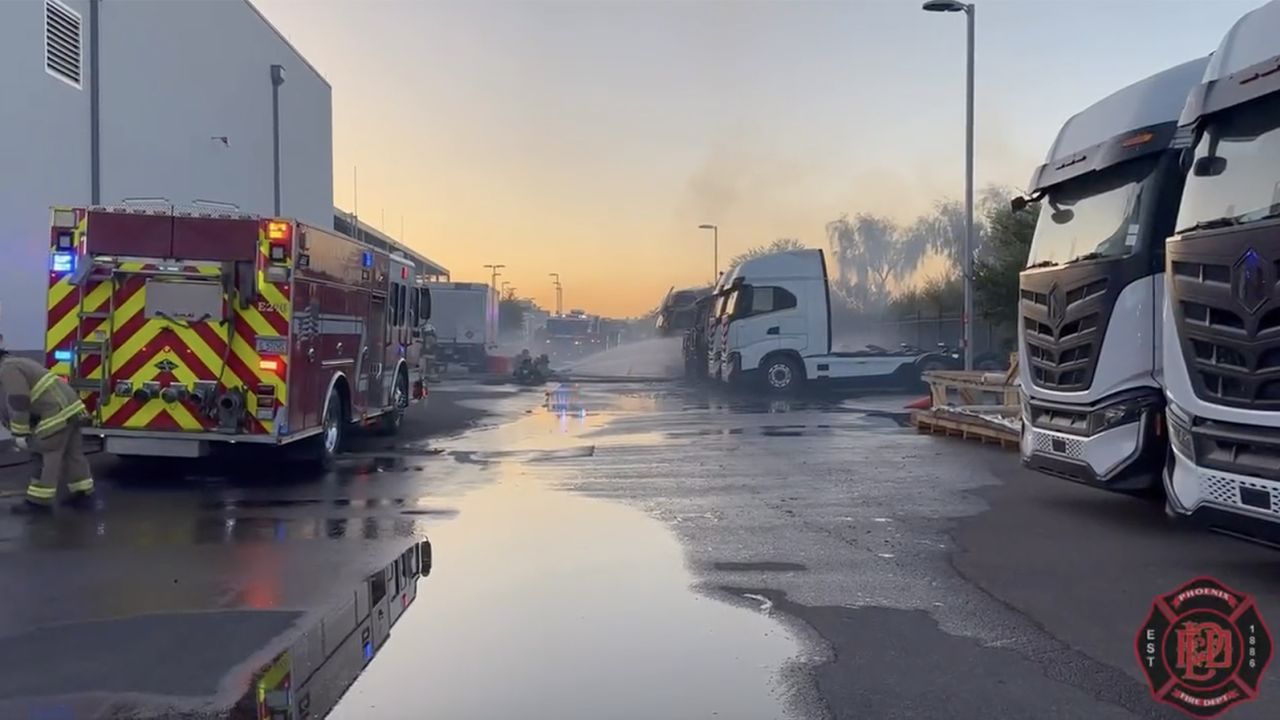 The aftermath of a fire at Nikola headquarters in Phoenix, Arizona on June 23.