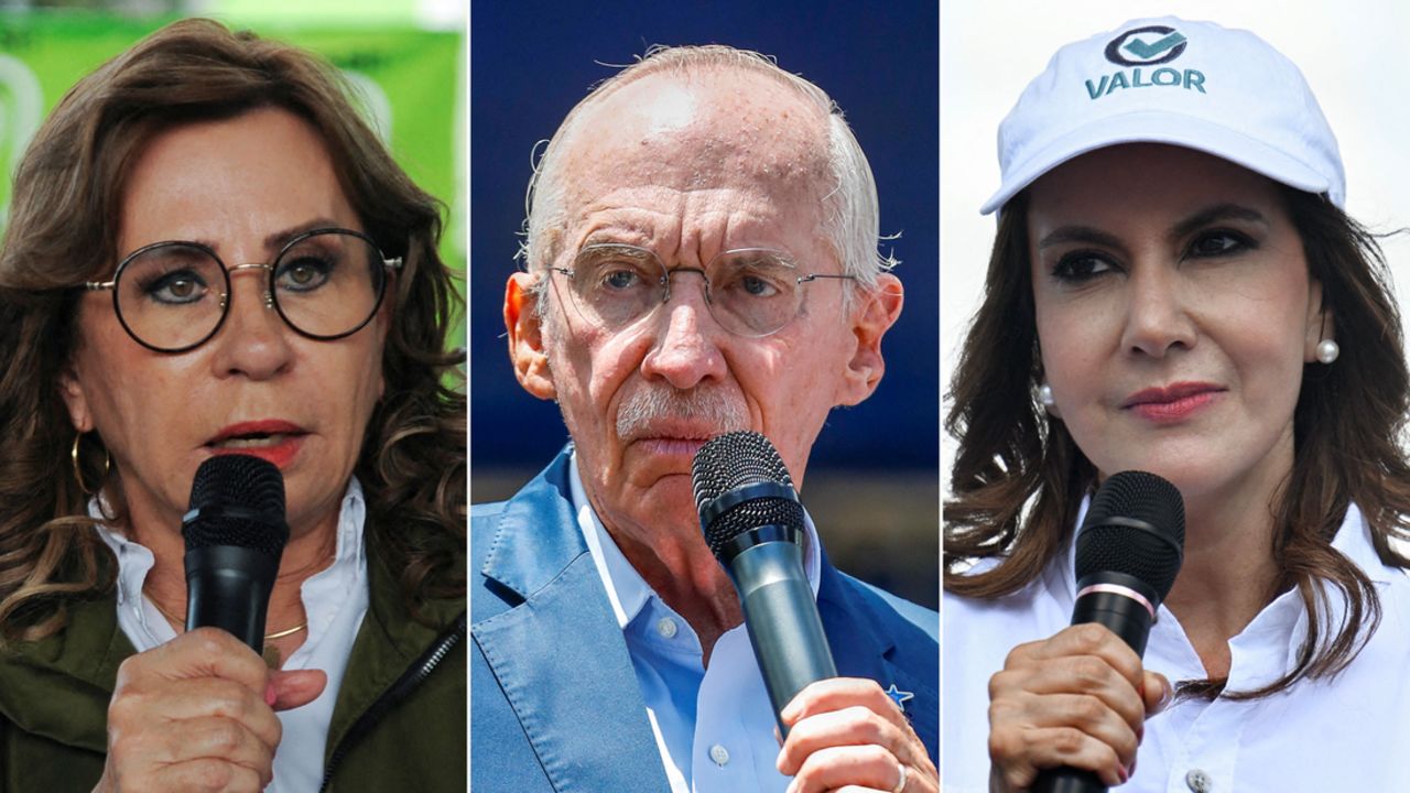 De izquierda a derecha, los candidatos presidenciales guatemaltecos Sandra Torres, Edmont Mulet y Zury Ríos.