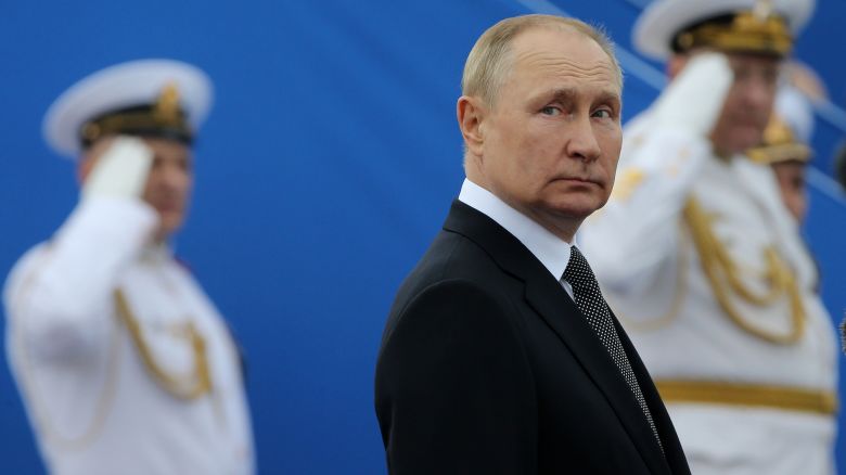 SAINT PETERSBURG, RUSSIA - JULY 31: (RUSSIA OUT) Russian President Vladimir Putin seen during the Navy Day Parade, on July, 31 2022, in Saint Petersburg, Russia. President Vladimir Putin has arrived to Saint Petersburg to review Main Naval Parade involving over 50 military ships on Russia's Navy Day. (Photo by Contributor/Getty Images)