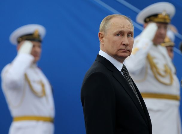 Russian President Vladimir Putin attends the Navy Day Parade in St. Petersburg in July 2022.