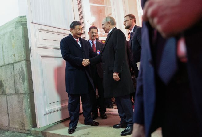 Putin sees off Chinese President Xi Jinping after a reception following their talks at the Kremlin in Moscow in March 2023.