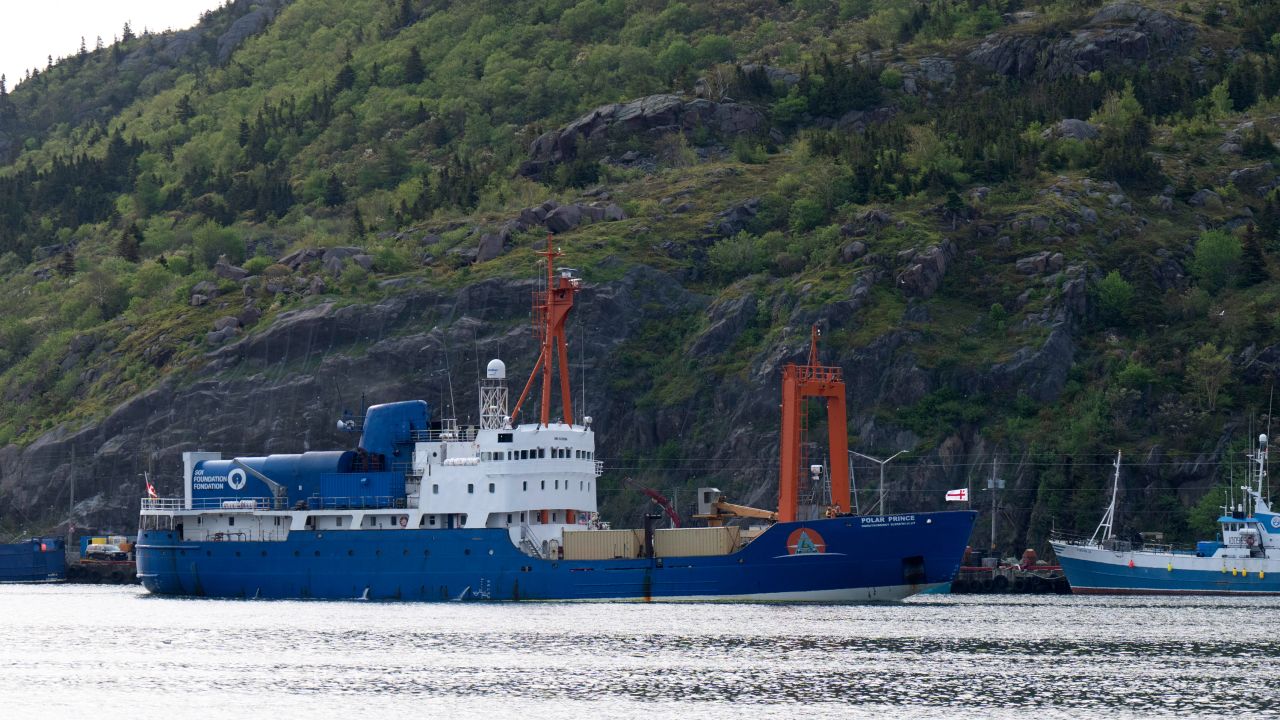 The Polar Prince arrives at the port in St. John's on Saturday. Authorities from the US and Canada are investigating the cause of the fatal Titan submersible.