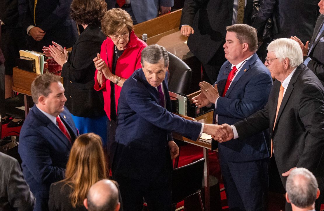 North Carolina Gov. Roy Cooper is seen after delivering his State of the State address to the General Assembly in Raleigh on March 6, 2023.