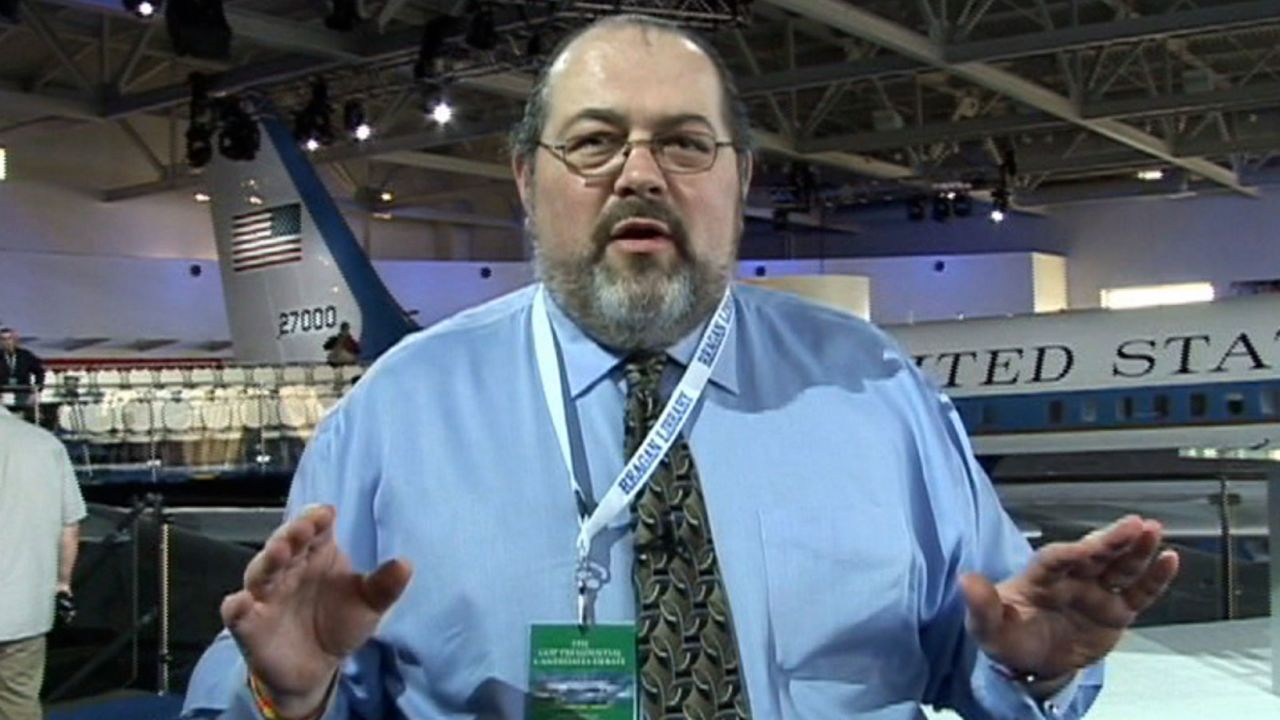 David Bohrman discusses the set up for a GOP Presidential Debate, which was held at the Reagan Library on January 30, 2008. 