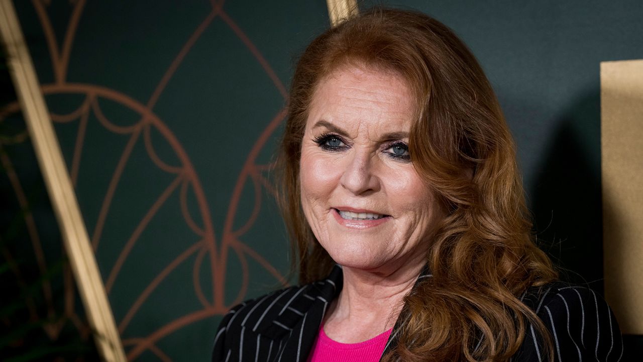 Sarah Ferguson poses for photographers upon arrival at the UK premiere of the film 'Marlowe' in London, Thursday, March 16, 2023.