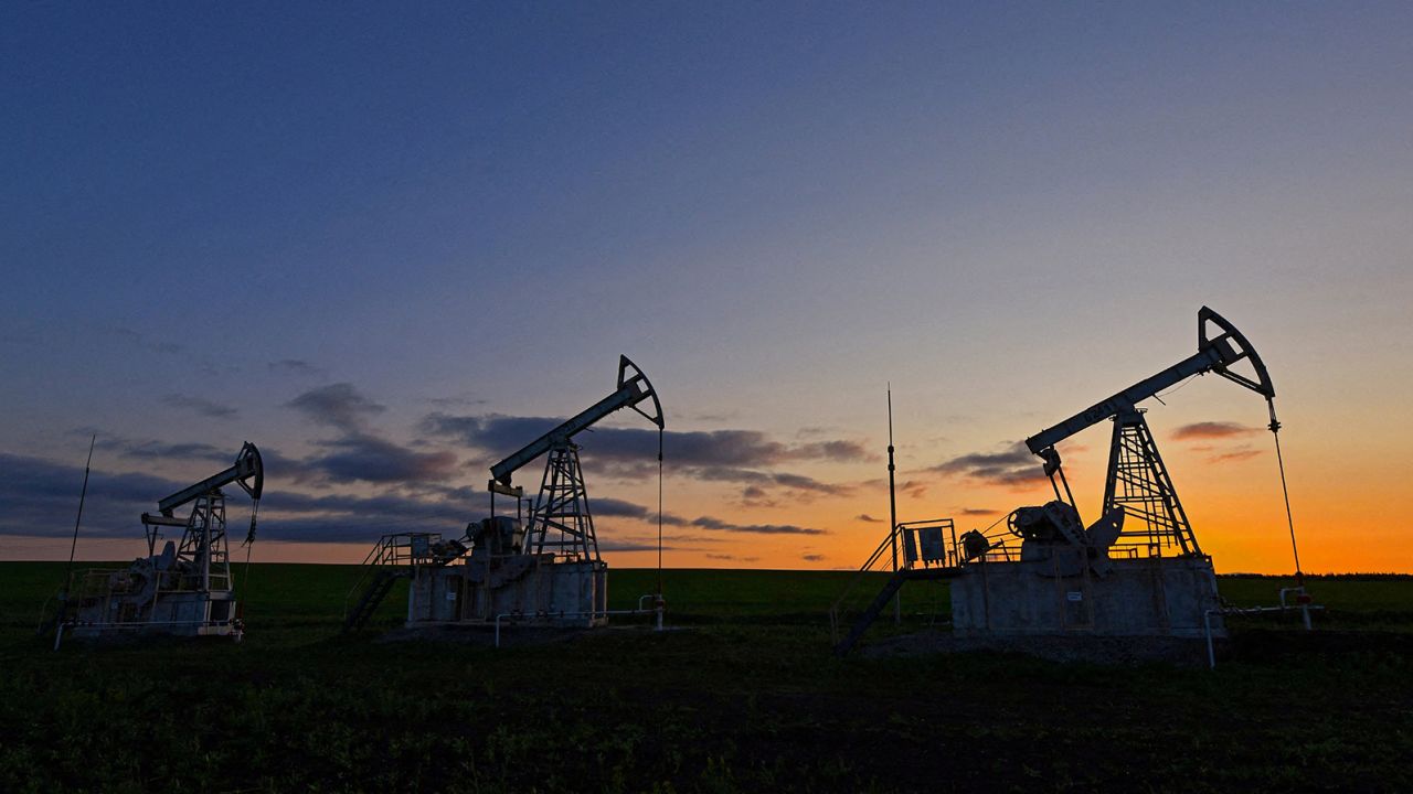 A view shows oil pump jacks outside Almetyevsk in the Republic of Tatarstan, Russia June 4, 2023. 