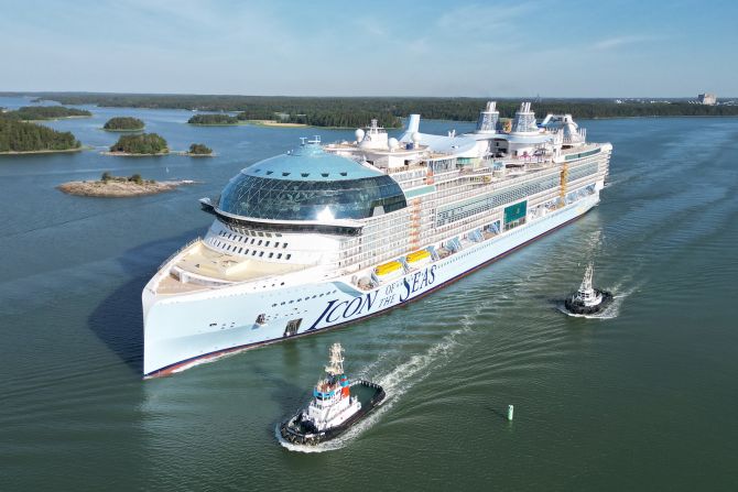 <strong>Giant of the seas: </strong>Royal Caribbean International's Icon of the Seas is expected to the the world's biggest cruise ship when it enters service early in 2024. In June 2023, the vessel began the first phase of sea trials. 