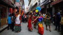 People wearing colourful costume take part in the Gay pride parade in Kathmandu, Nepal, August 8, 2017. 