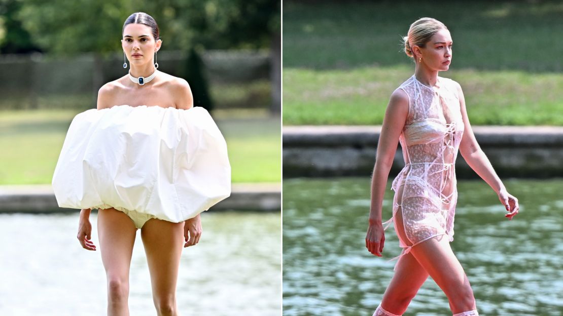 Left - VERSAILLES, FRANCE - JUNE 26: Kendall Jenner walks the runway during "Le Chouchou" Jacquemus' Fashion Show at Chateau de Versailles on June 26, 2023 in Versailles, France. (Photo by Stephane Cardinale - Corbis/Corbis via Getty Images)

Right - VERSAILLES, FRANCE - JUNE 26: Gigi Hadid walks the runway during "Le Chouchou" Jacquemus' Fashion Show at Chateau de Versailles on June 26, 2023 in Versailles, France. (Photo by Stephane Cardinale - Corbis/Corbis via Getty Images)